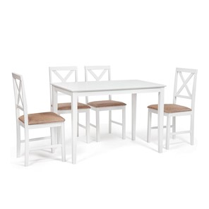 Обеденная зона на кухню Хадсон (стол + 4 стула) id 13693 pure white (белый 2-1) арт.13693 в Шахтах